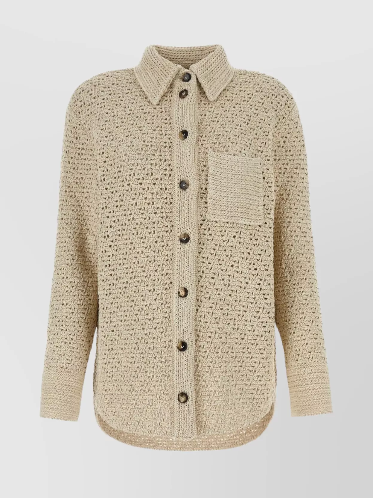 Bottega Veneta Ribbed Accents Crochet Cotton Shirt In Neutral