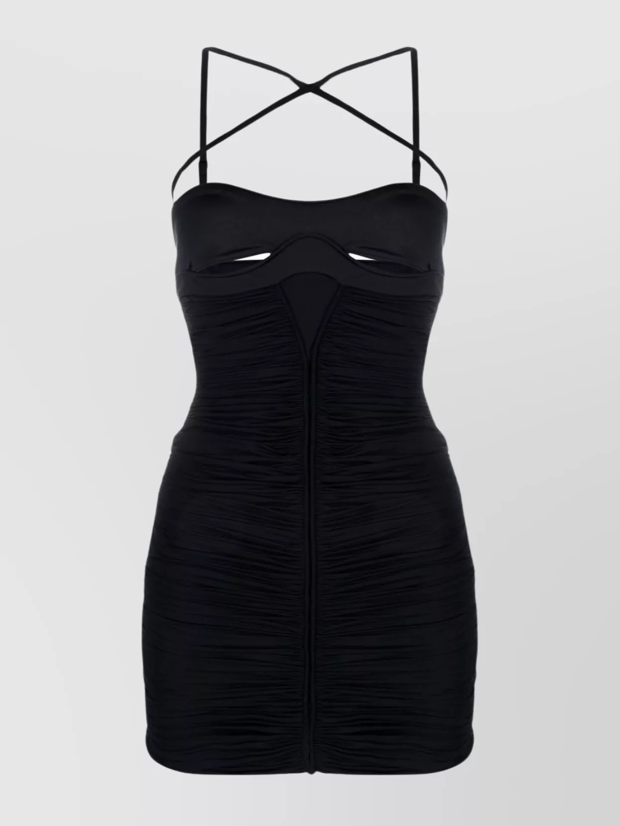 Shop Mugler Ruched Thigh-length Fitted Dress In Black