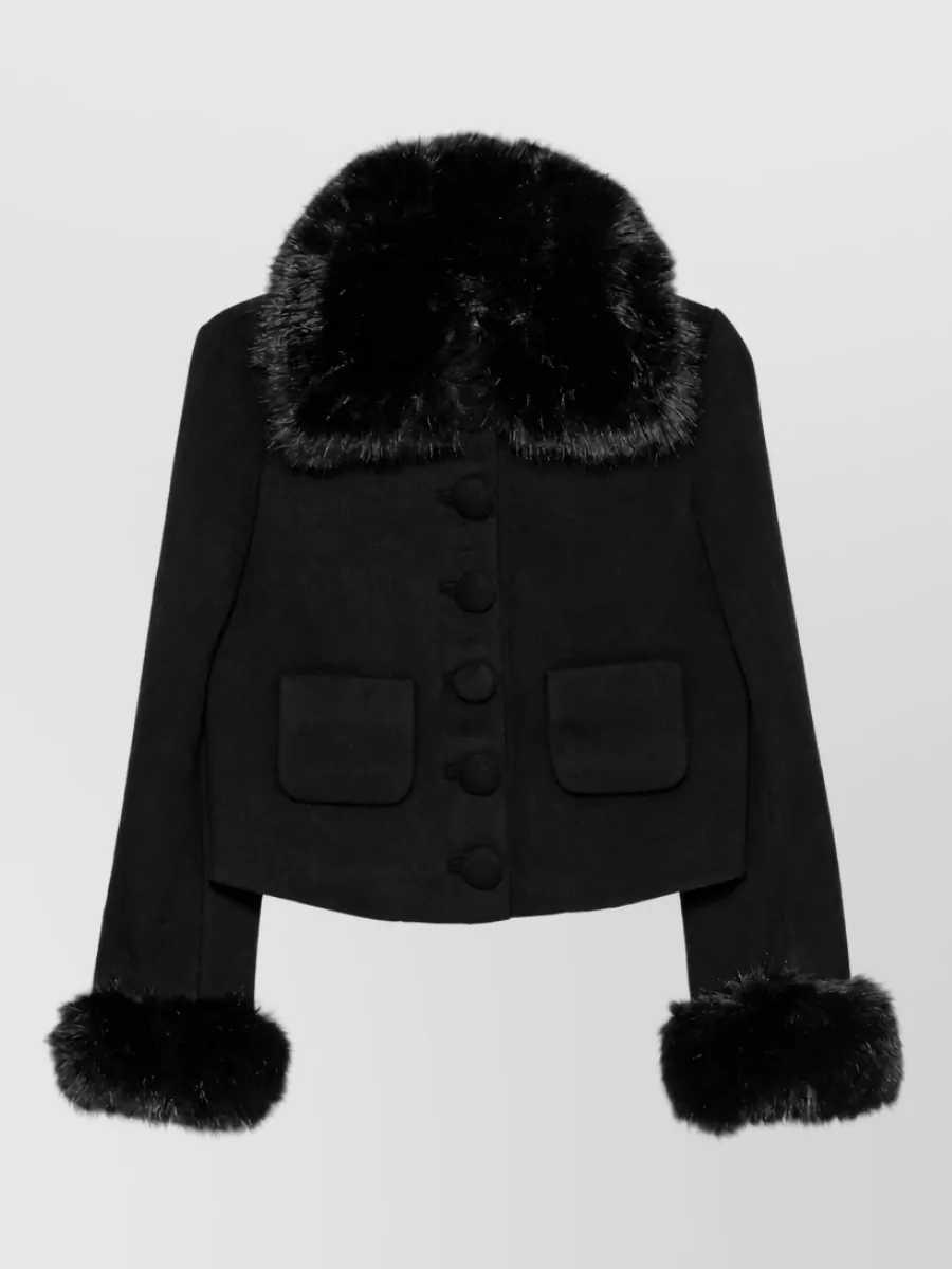 Self-Portrait faux fur trim jacket