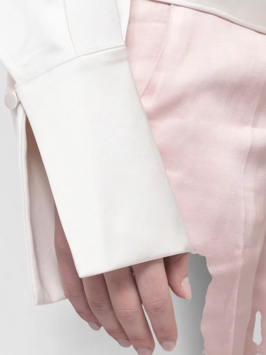 The Andamane Draped Front Satin Blouse Wide Neckline