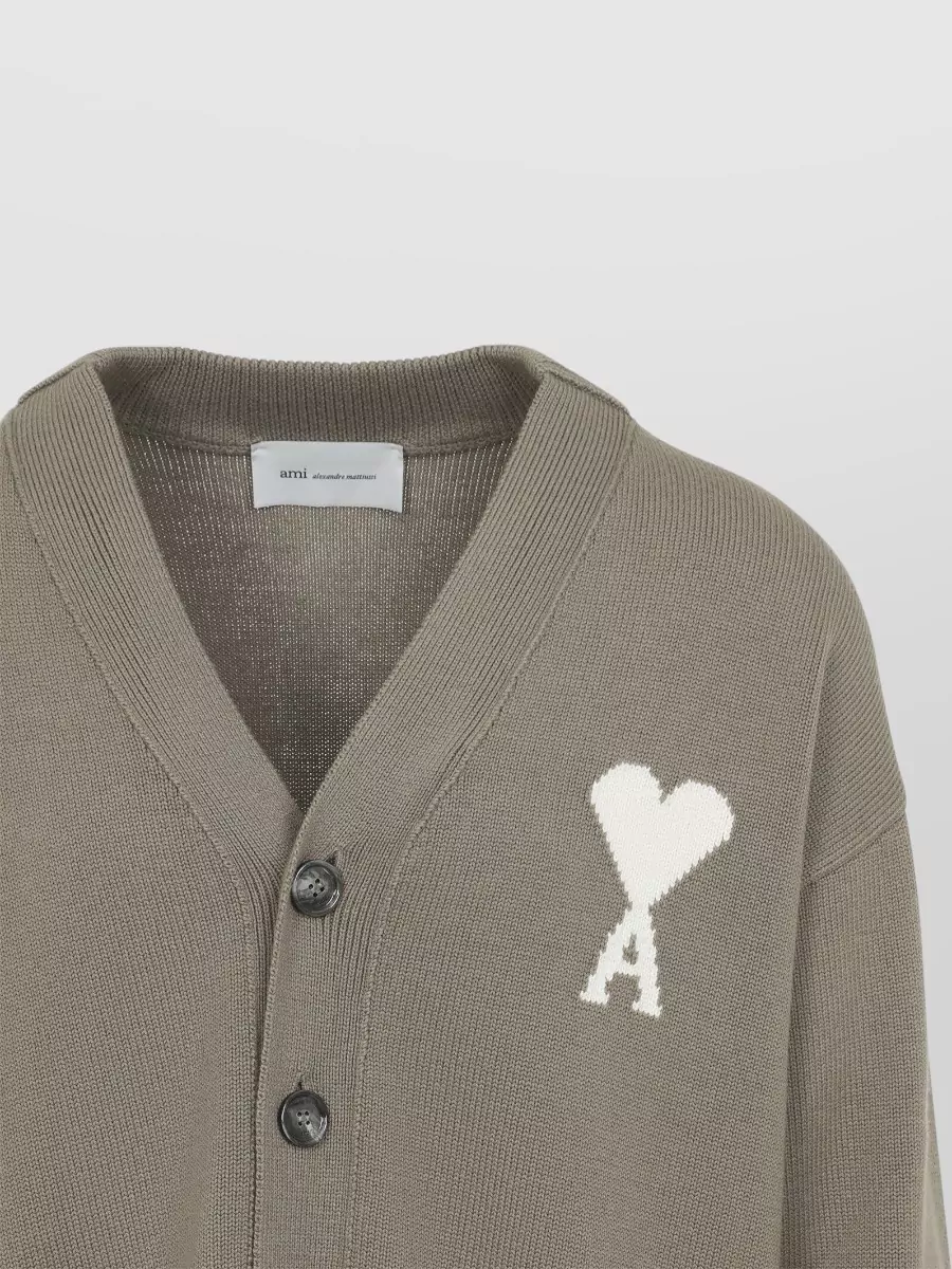 Ami Paris Ribbed V-Neck Cardigan