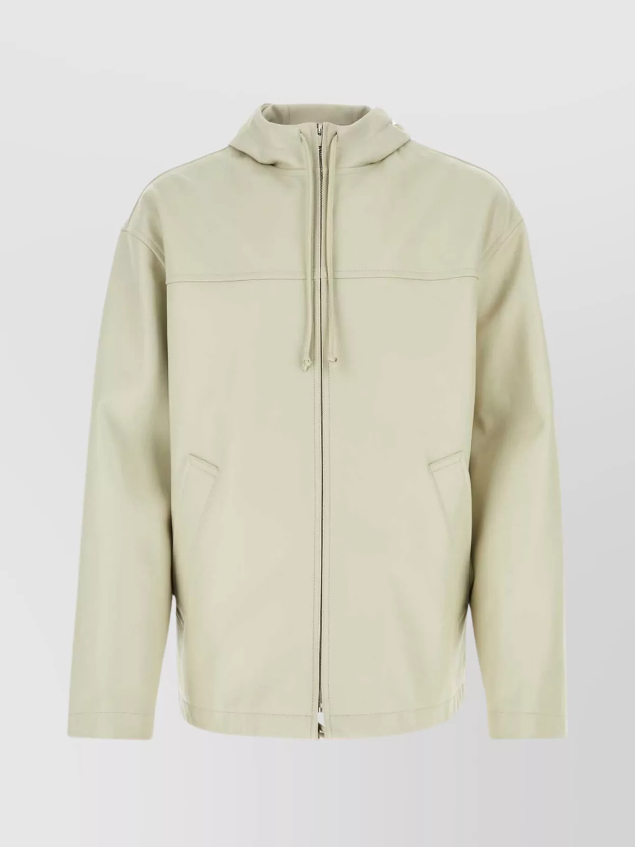 Shop Bottega Veneta Sand Leather Jacket With Front Pockets And Hooded Design