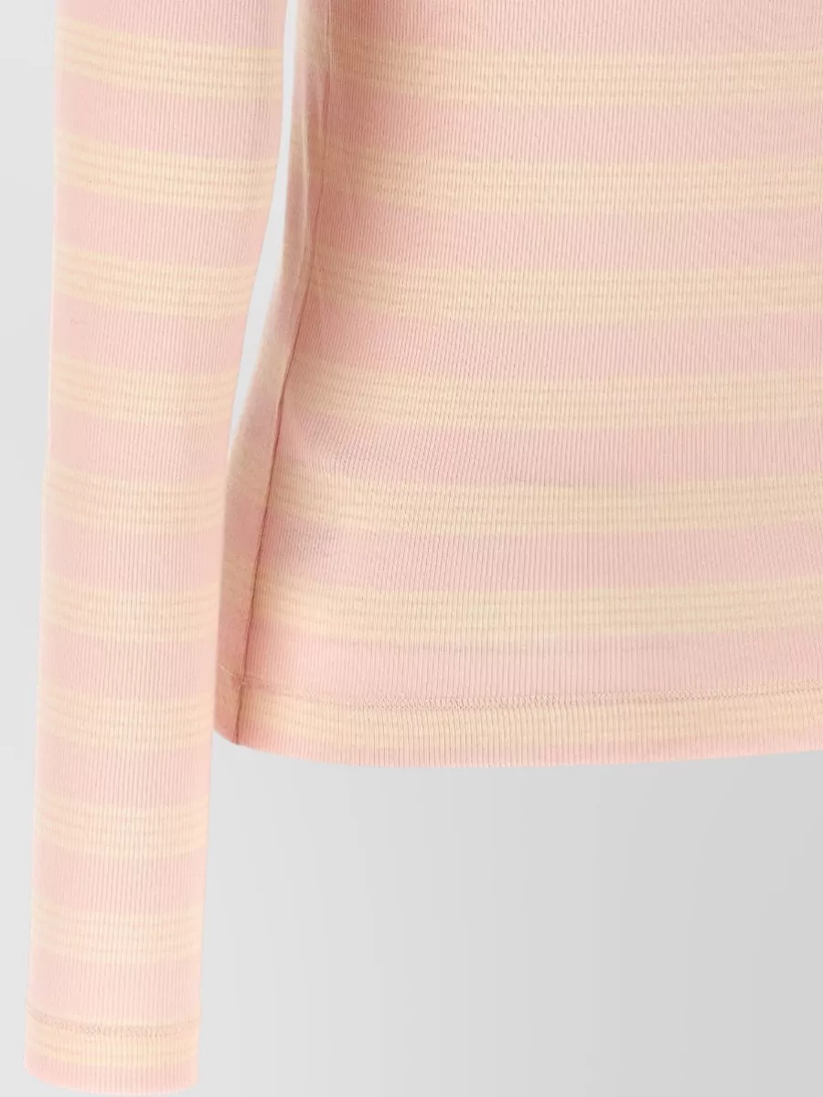 Ganni Crew Neck Striped Knit Long Sleeve Top