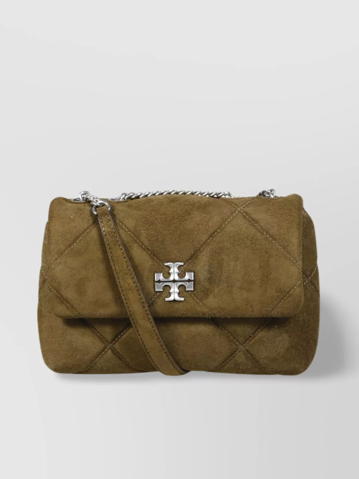 Tory Burch Small Quilted Suede Shoulder Bag With Chain Strap
