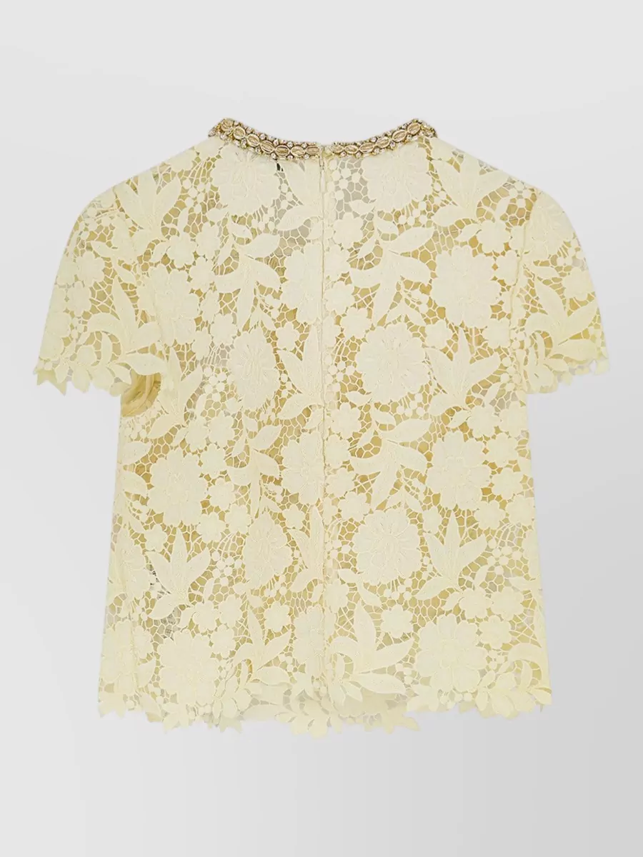 Self-Portrait Lace Embellished Short-Sleeve Top