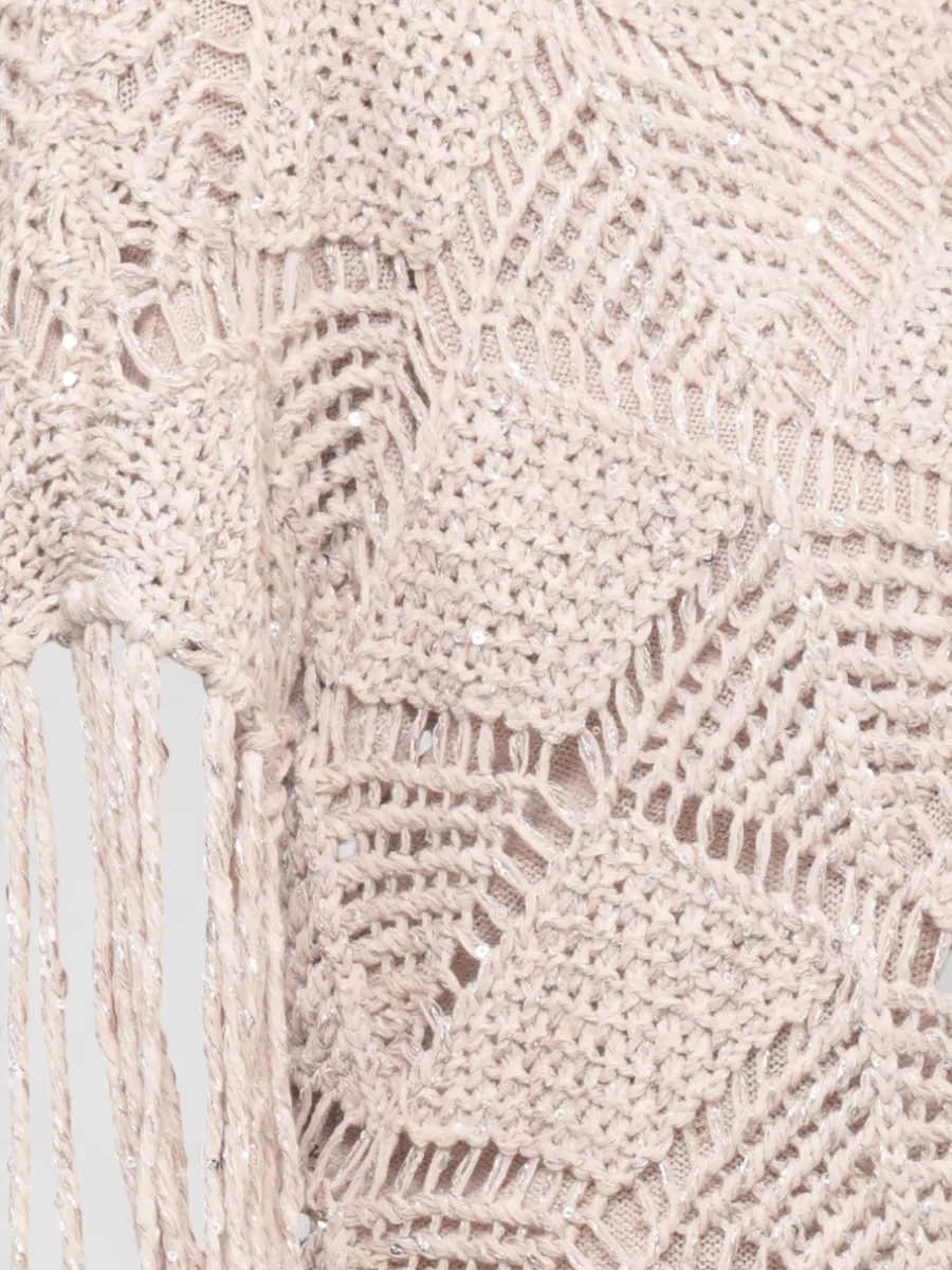 Antonelli Firenze Sequined Cutout Fringe Short-Sleeve Top