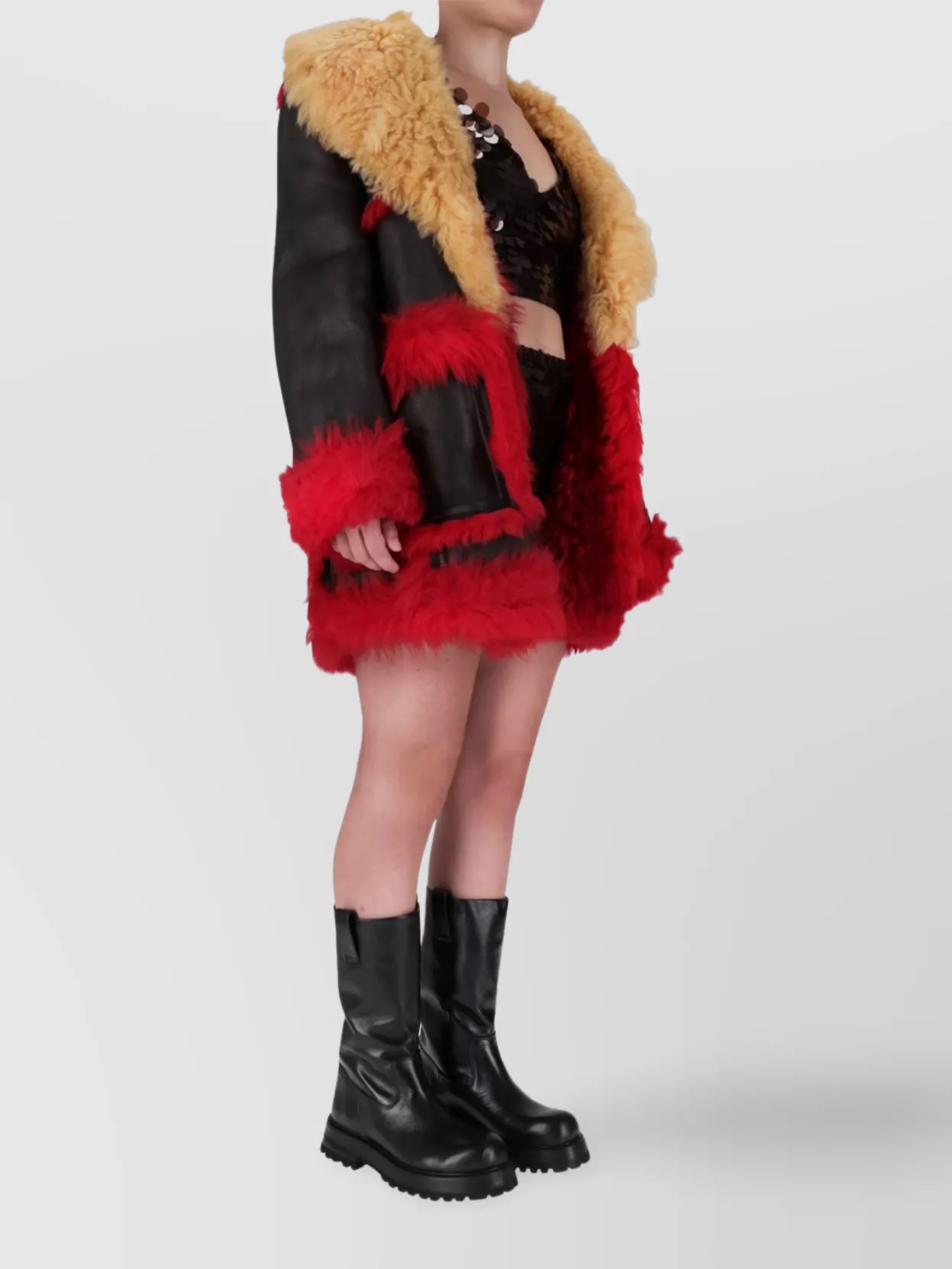 Prada Long Coat With Faux Fur Trim