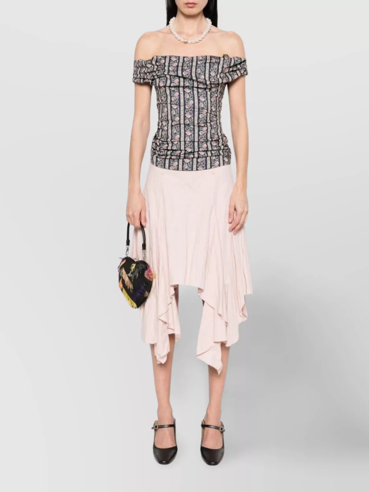 Vivienne Westwood Draped Off-The-Shoulder Fitted Floral Top