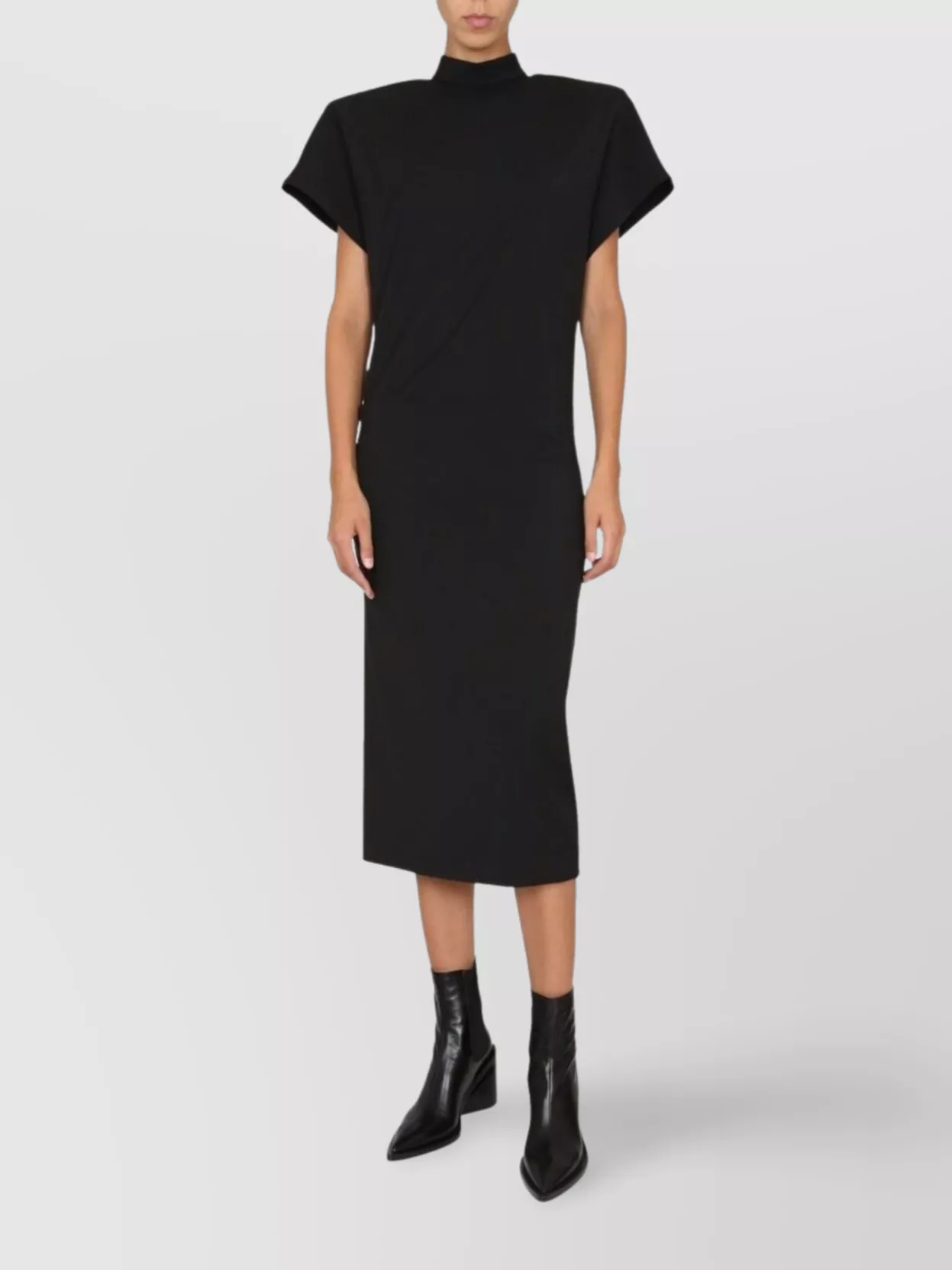 Max Mara Midi Dress With High Neck And Back Slit In Black