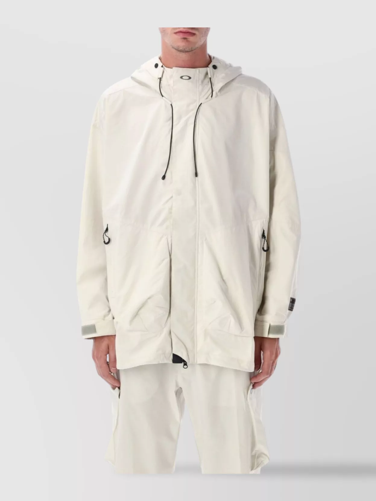 Oakley Long Hooded Jacket Adjustable Drawstrings In White