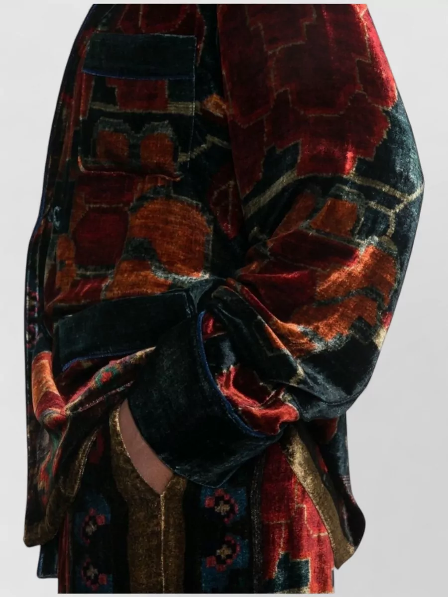Pierre Louise Mascia Silk Velvet Geometric-Print Single-Breasted Blazer