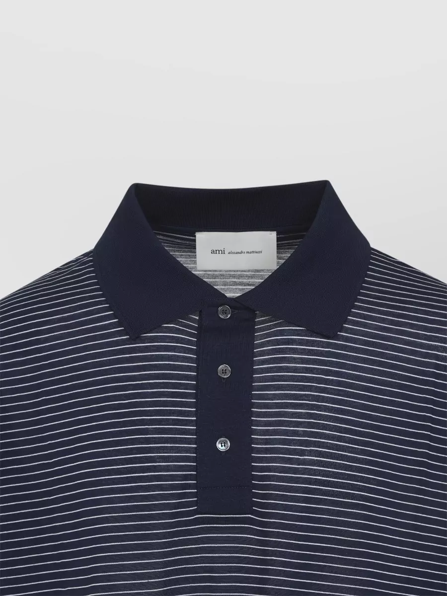 Ami Paris Striped Boxy Fit Cotton Polo Shirt