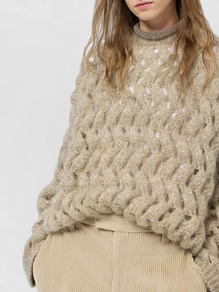 Brunello Cucinelli Mohair Blend Sequin Cable Knit Sweater