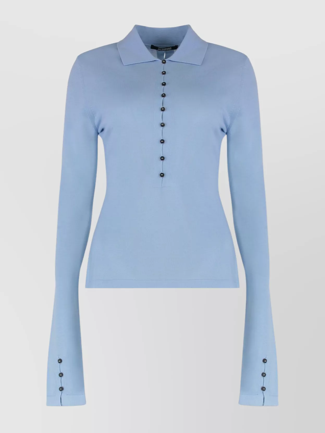 Jacquemus Fitted Long Sleeve Knit Shirt In Blue
