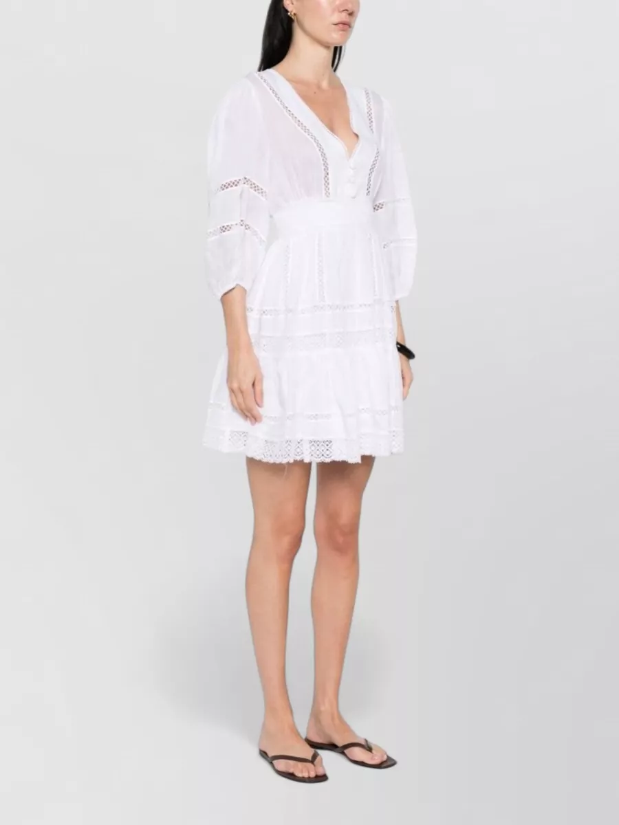 Ermanno Firenze V-Neck Three-Quarter-Sleeve Tiered Mini Dress