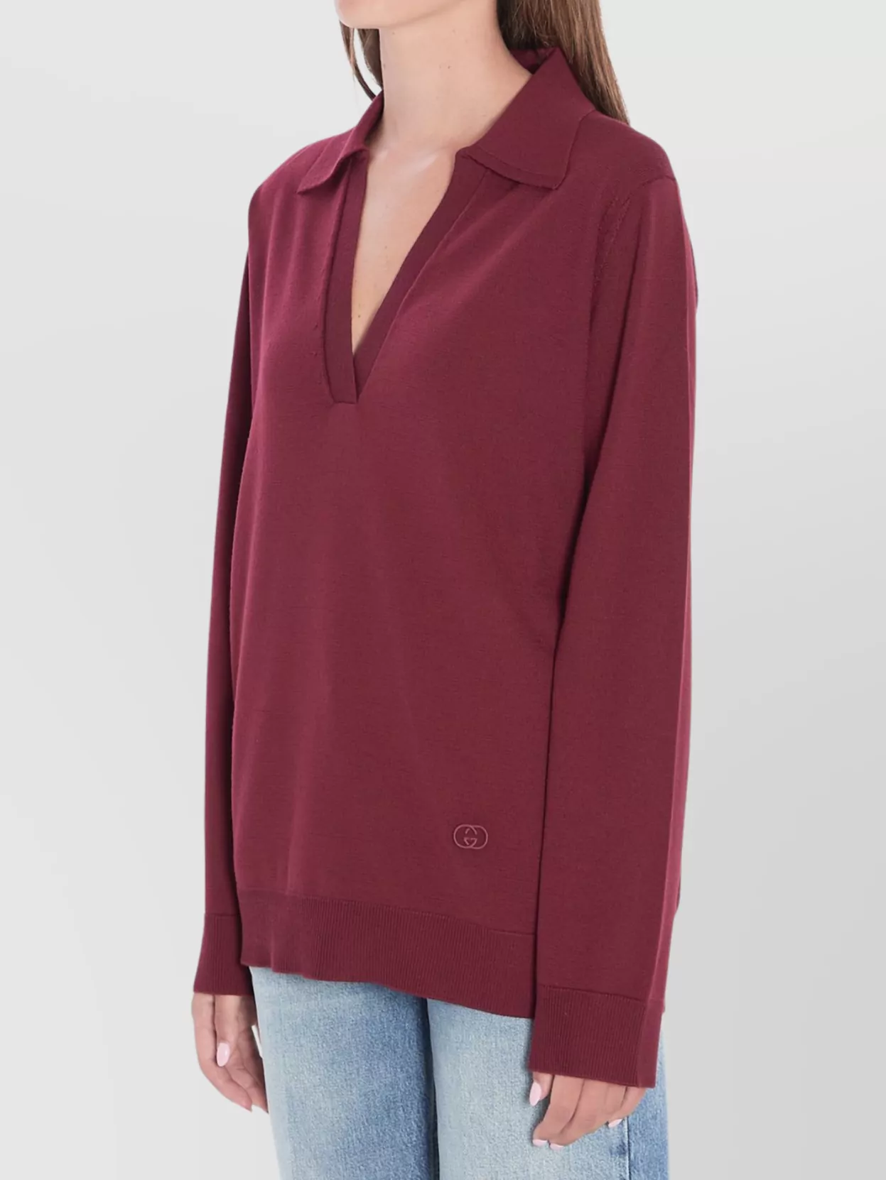 Gucci Wool Polo With Long Sleeves And V-neck In Pink