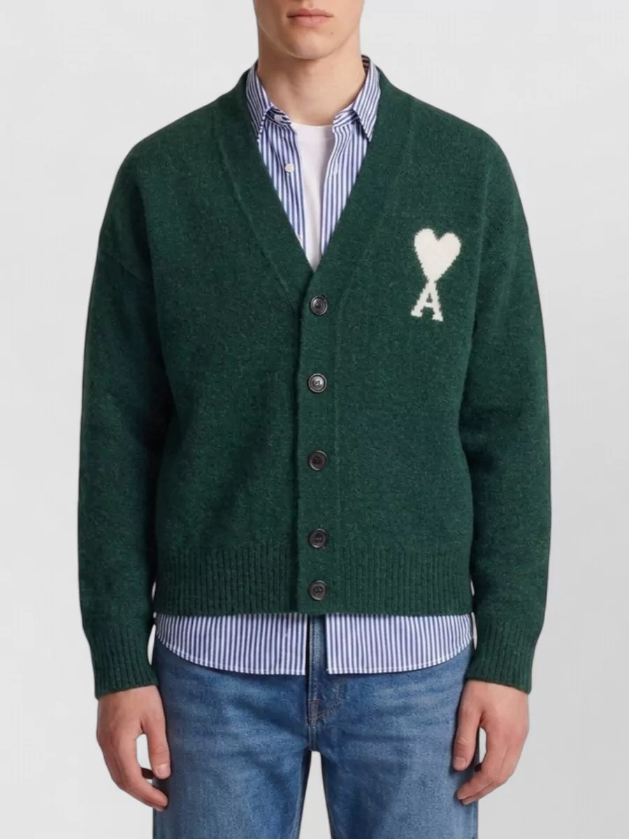 Ami Paris alpaca-blend v-neck ribbed cardigan