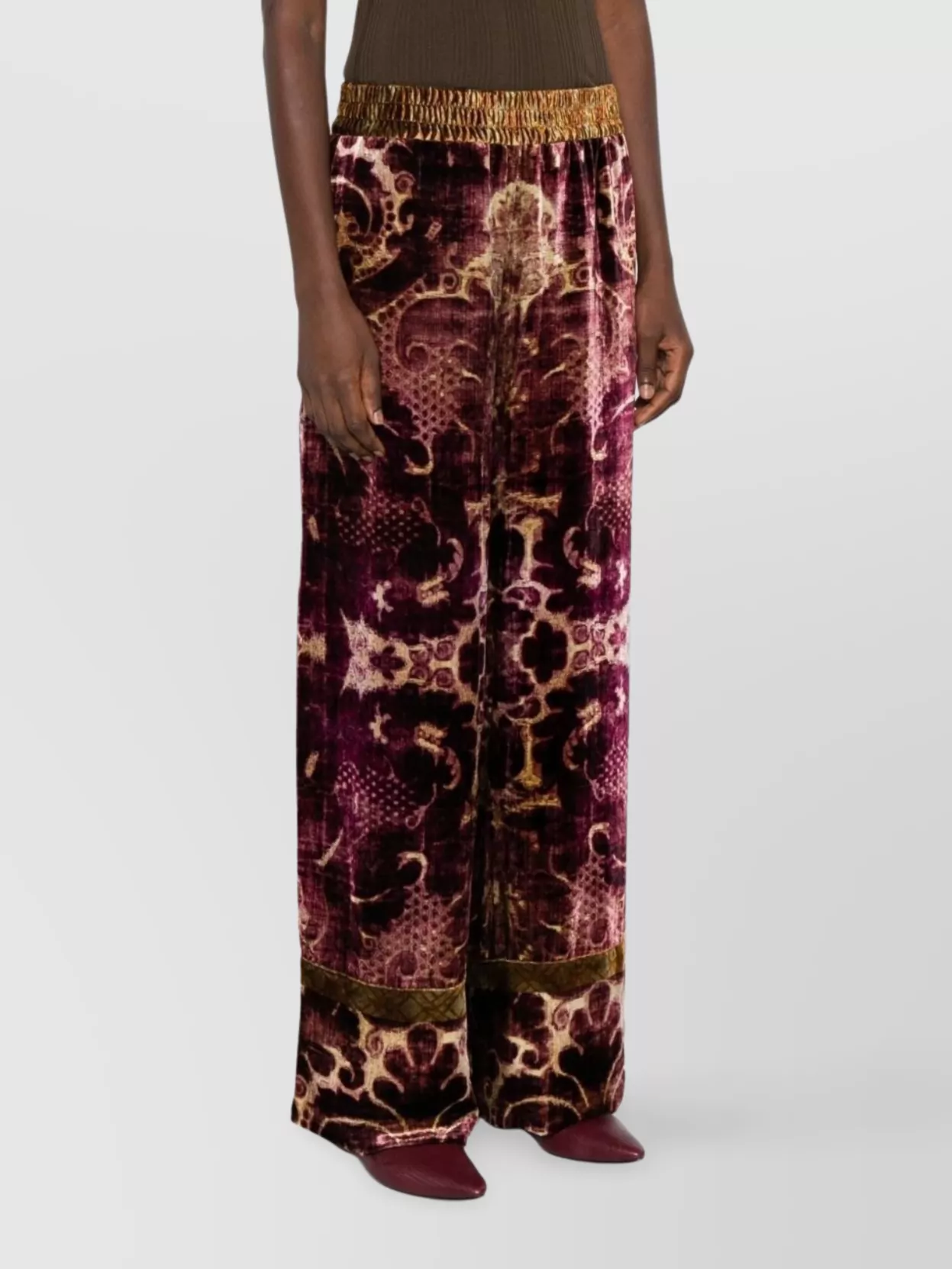 Pierre Louise Mascia Luxe Velvet Wide-leg Trousers In Multi