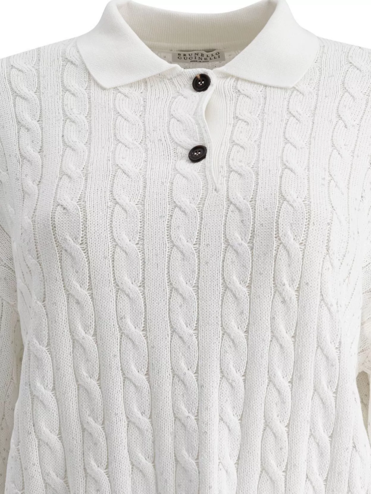 Brunello Cucinelli Micro Sequined Double Cable-knit Polo Sweater