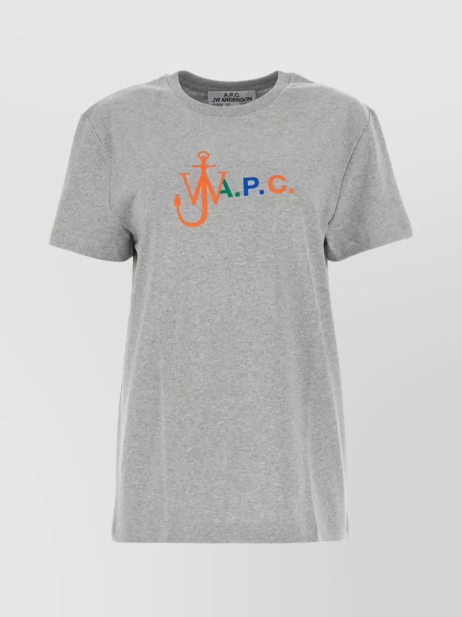 Shop Apc Crew-neck Logo Print T-shirt In Grey