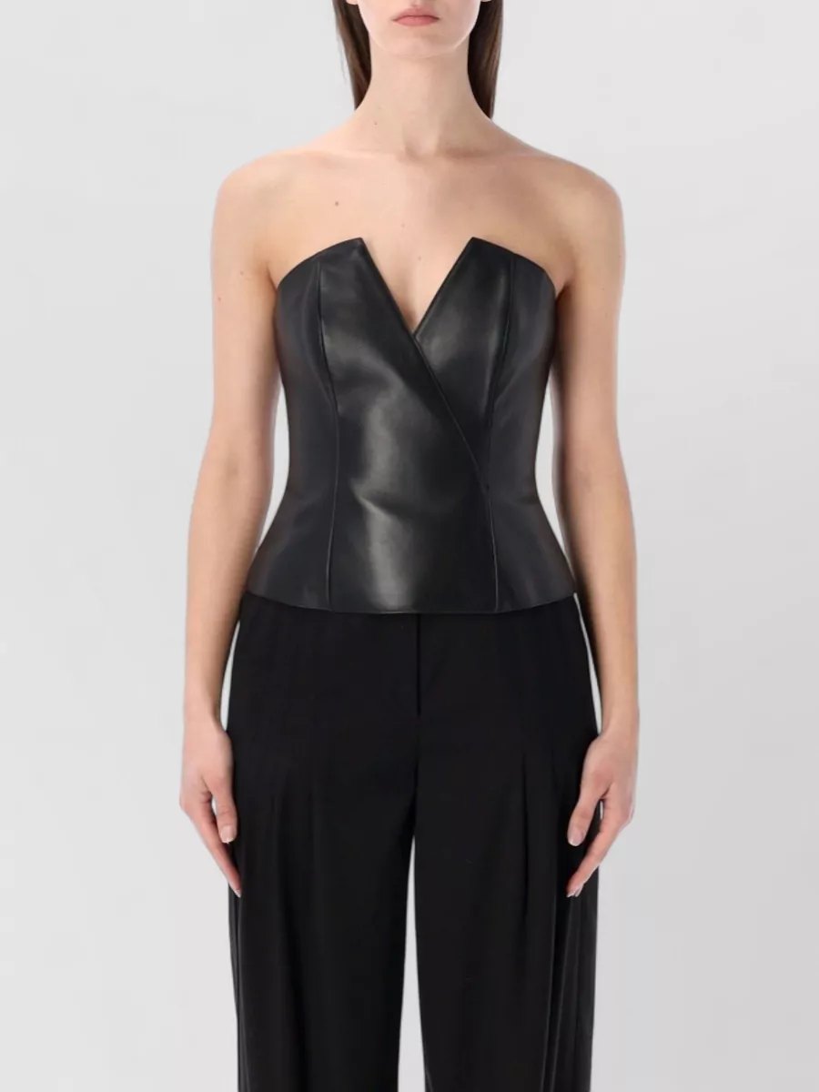 Ralph Lauren Leather V-Neck Bustier Top