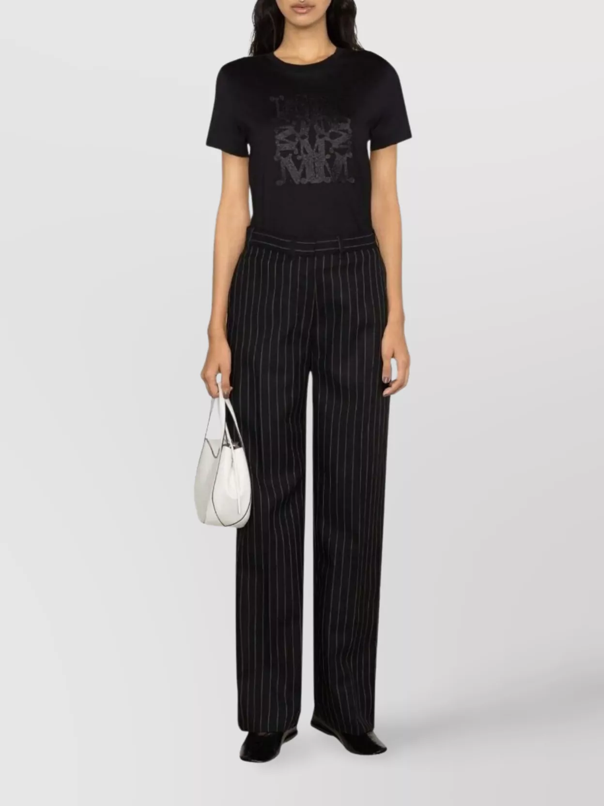 Max Mara Graphic Print Short Sleeve Round Neck Top In Black