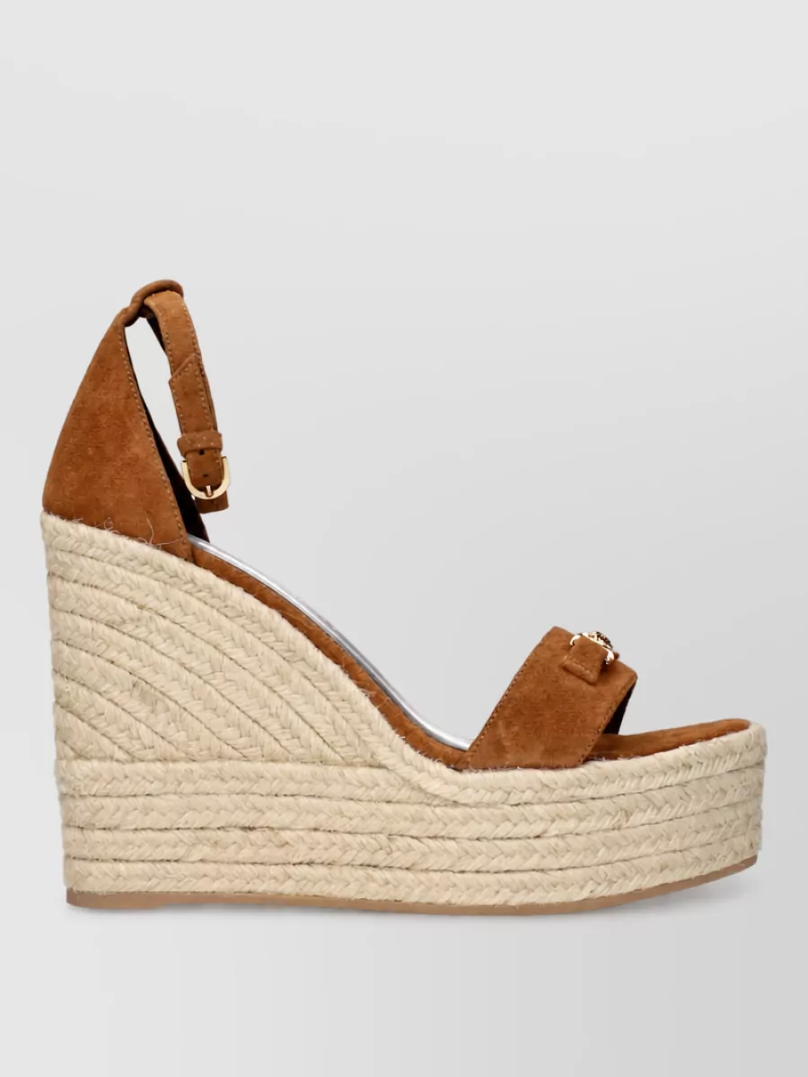 Versace Leather Wedge Espadrille Sandals