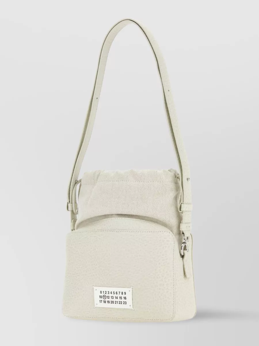 Shop Maison Margiela Leather And Fabric Bucket Bag With Adjustable Strap In Cream