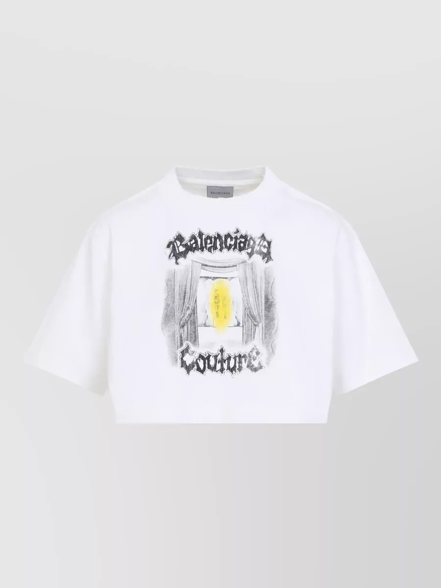 Balenciaga Cotton Cropped Logo Print T-Shirt