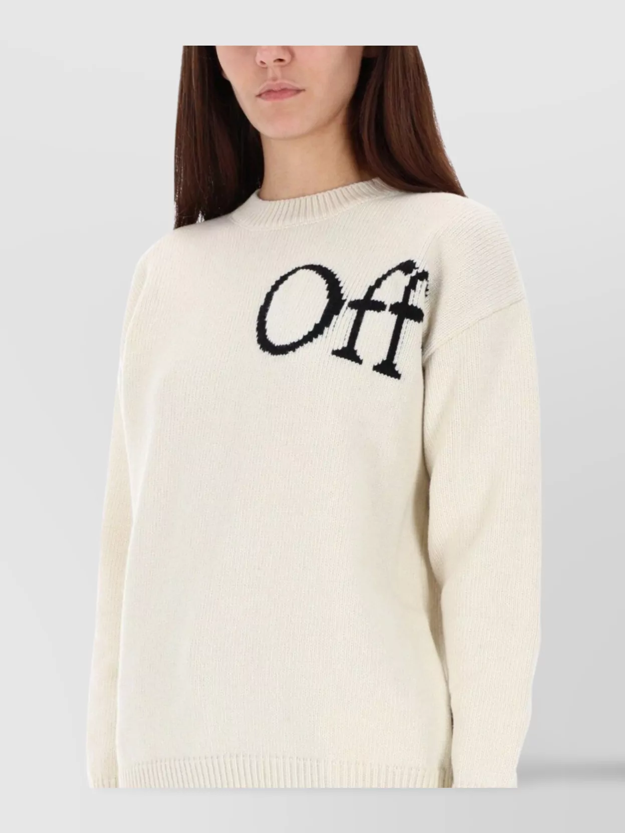 Off-white Logo Knit Sweater Crew Neck In White