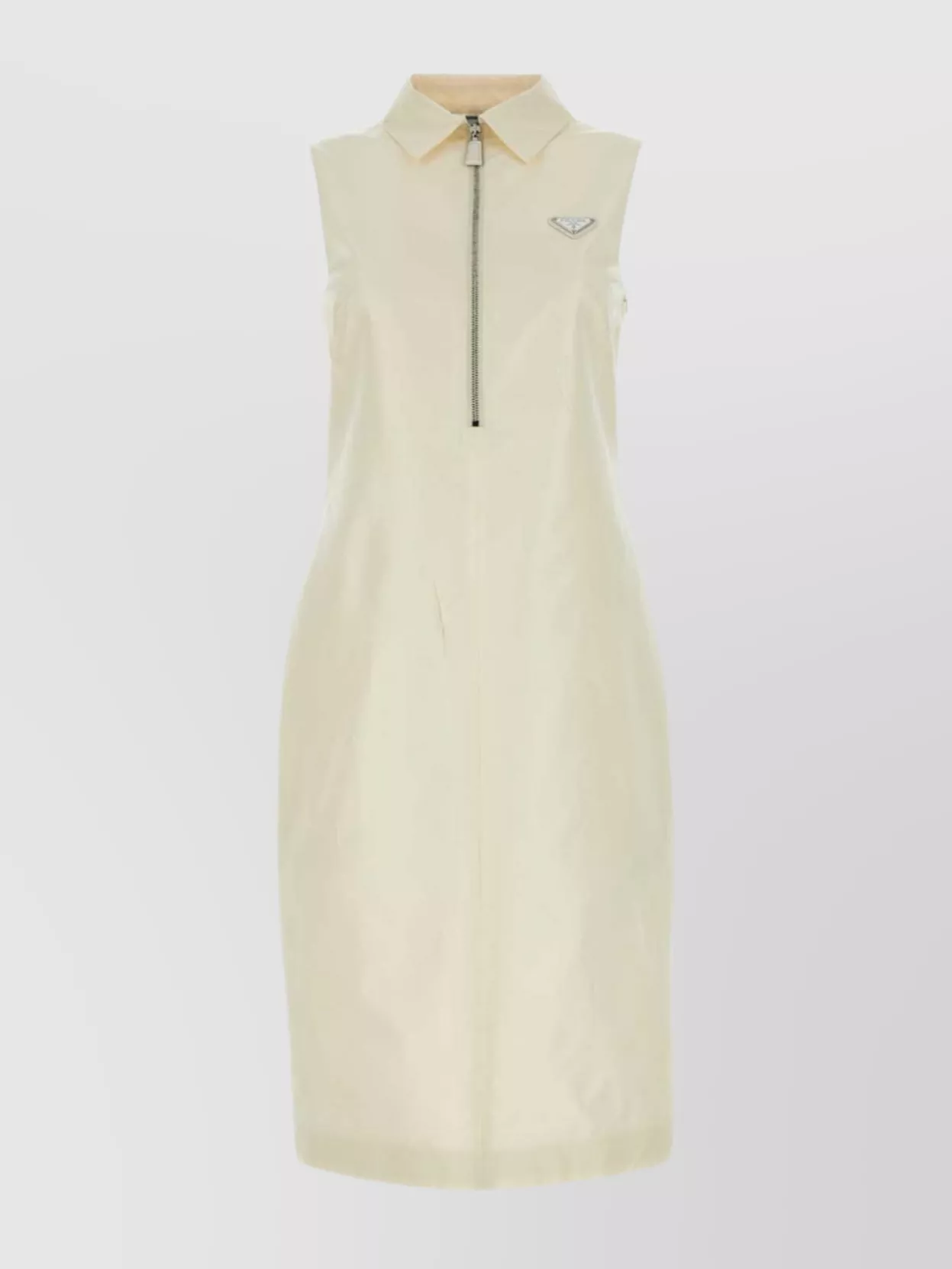 Shop Prada Elegance Sleeveless Silk Sheath Dress In Beige