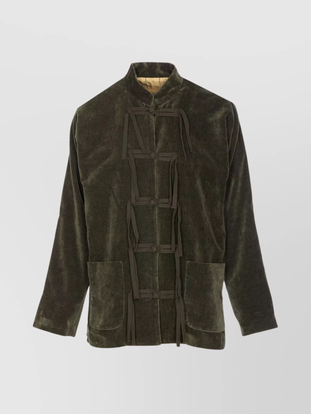 Uma Wang Velvet Texture High Collar Jacket With Button Detailing In Green