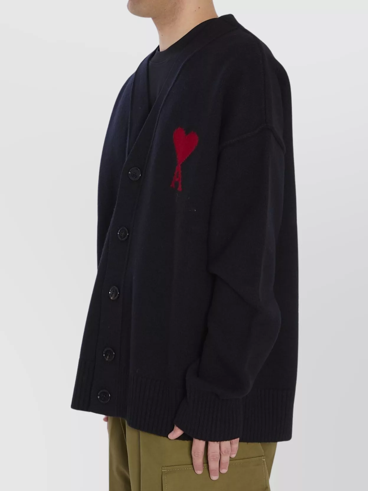 Ami Paris V-Neck Cardigan In Merino Wool