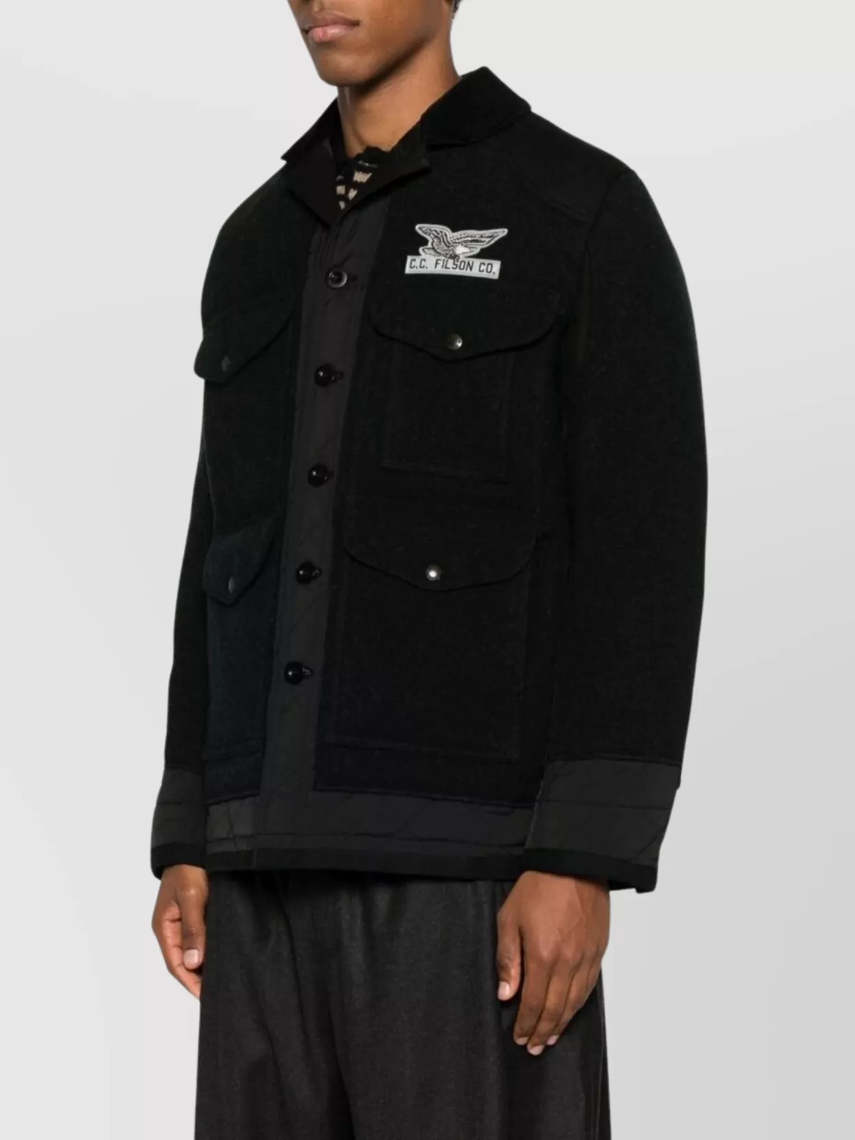 Junya Watanabe Tailored Jacket With Quilted Panels And Pockets In Black