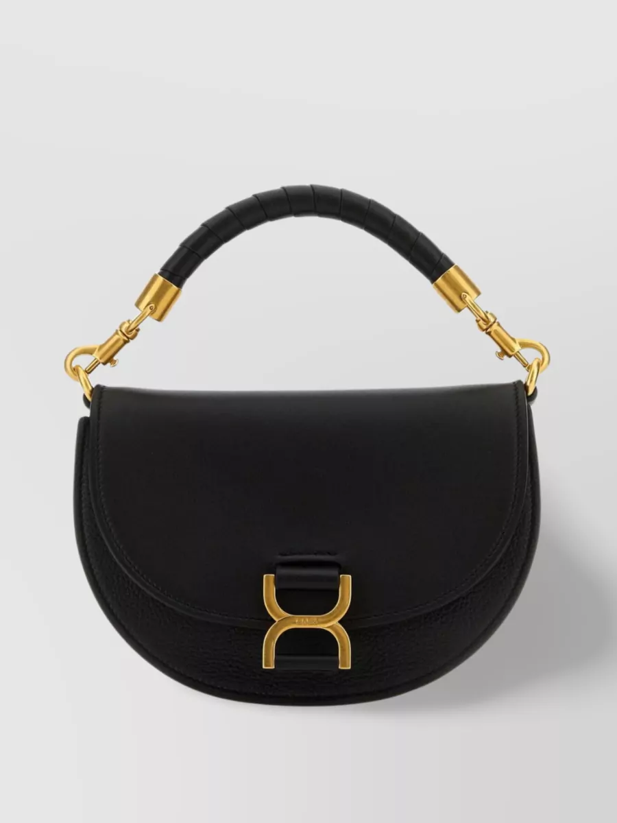Shop Chloé Curved Base Leather Handbag With Chain Detail In Black