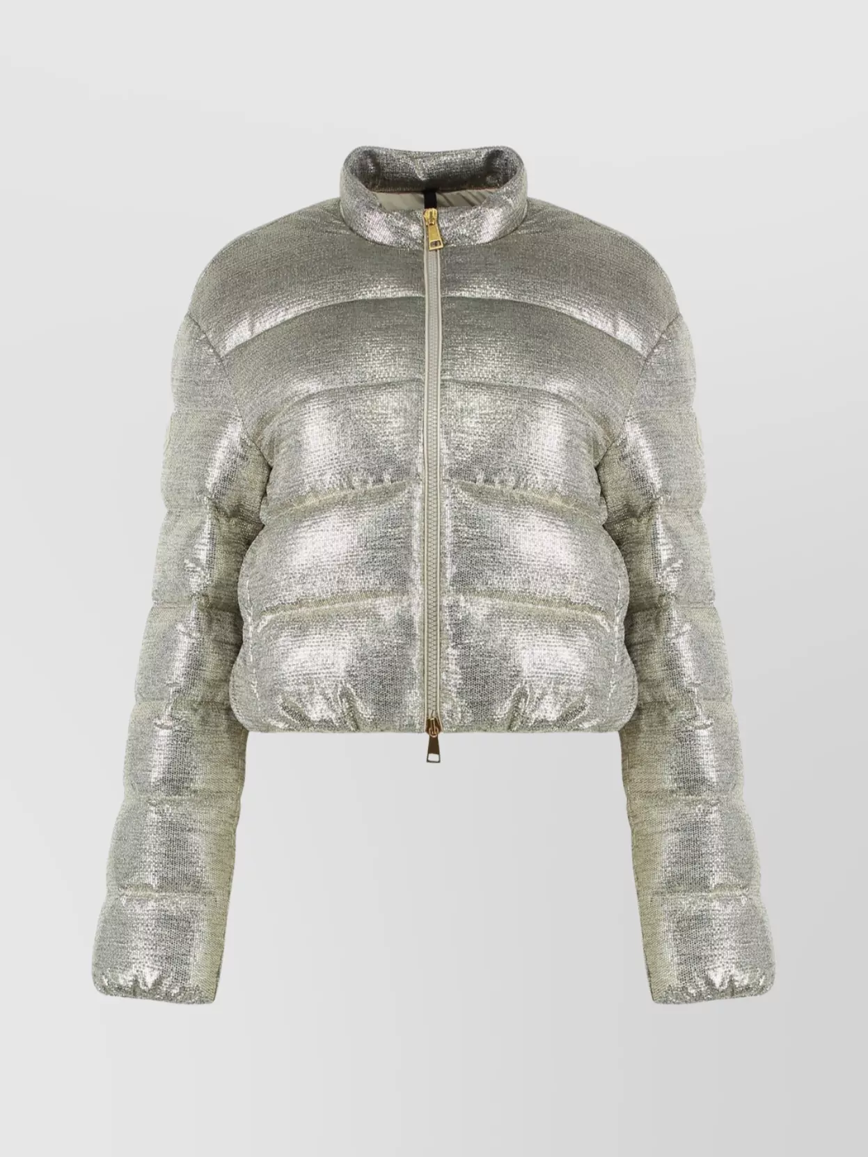 Moncler Short Down Jacket High Collar In Metallic