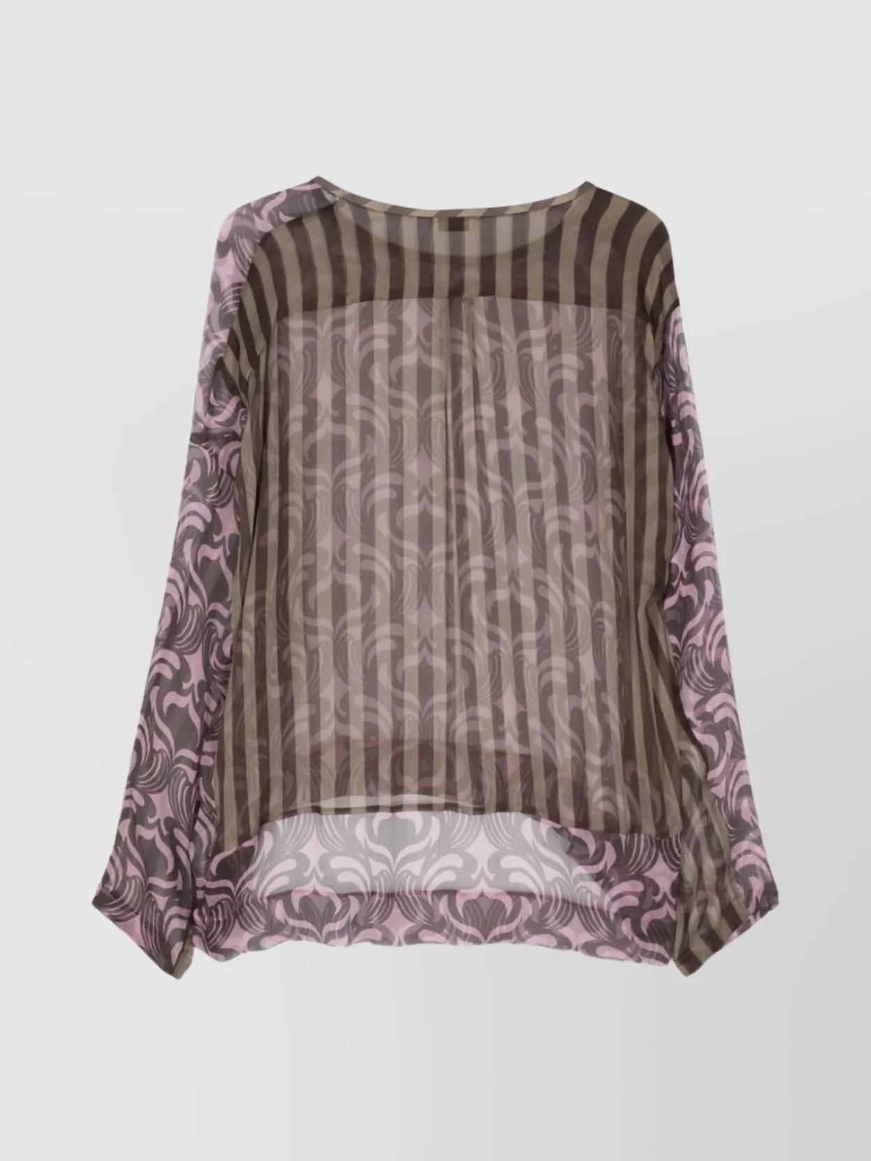 Dries Van Noten Asymmetric Hem Long Sleeve Patterned Top In Brown