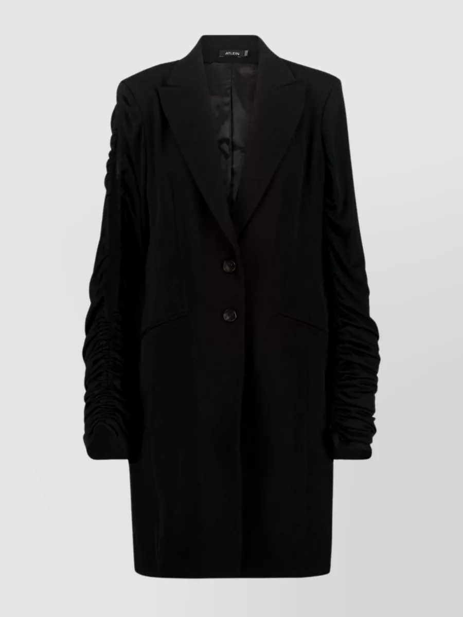 Shop Atlein Gathered Sleeve Wool Blazer Dress In Black