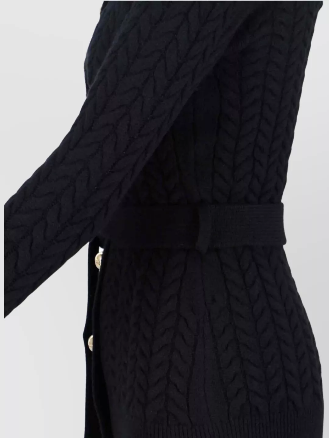Patou Long Knit Sweater Belted At Waist