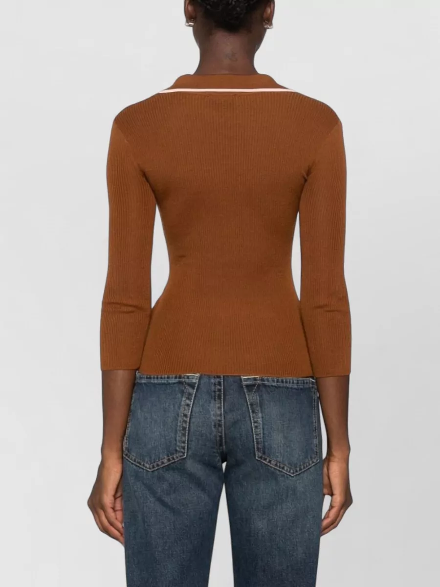 Elisabetta Franchi Fine-Knit Wool V-Neck Polo Top