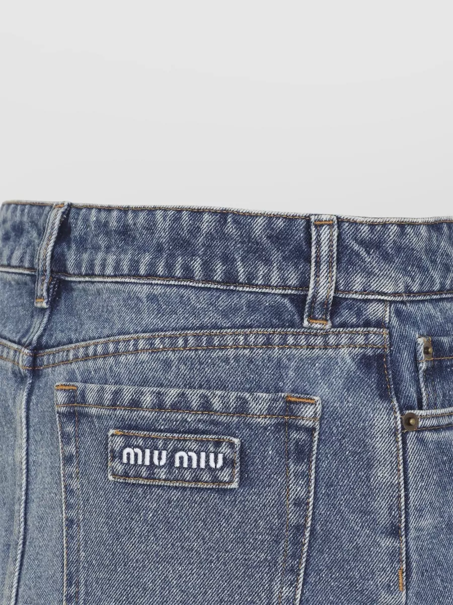 Miu Miu Denim Frayed Hem Mini Skirt