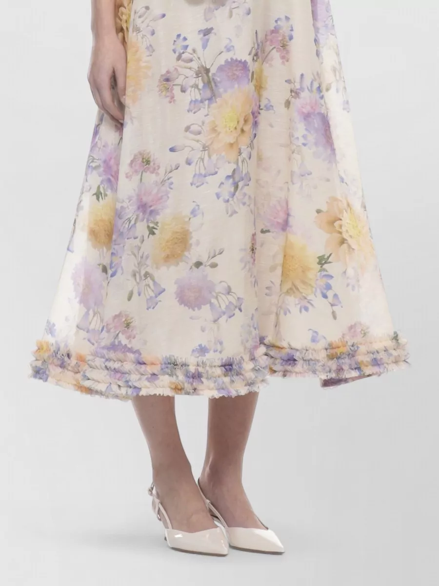 Zimmermann Silk Linen Floral Print Sweetheart Neck Sleeveless Midi Dress