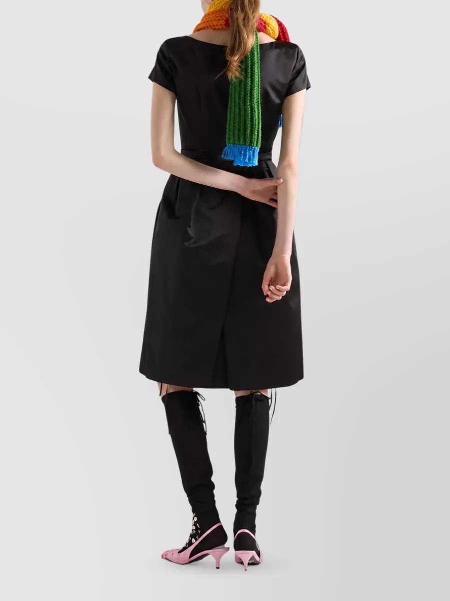 Prada Silk V-Neck Short-Sleeve Pleated Midi Dress