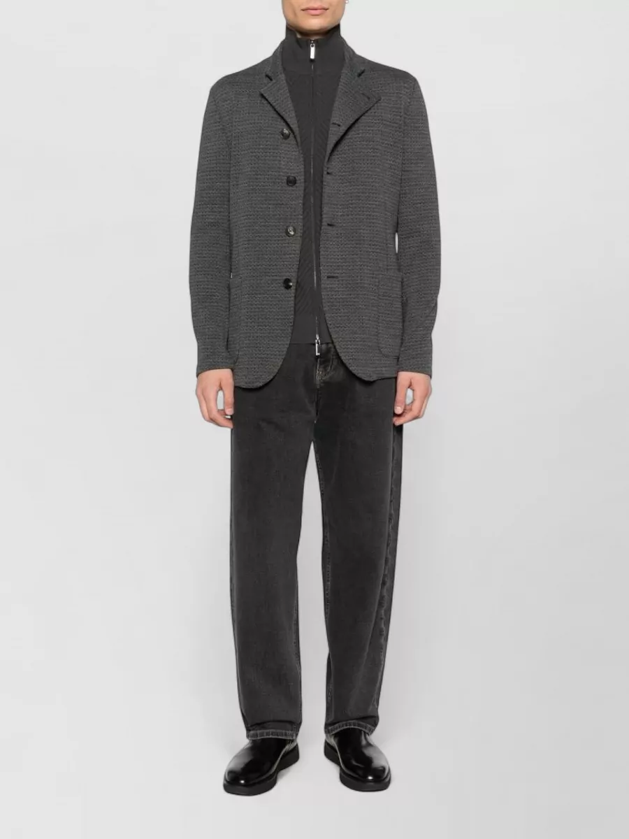 Emporio Armani Ribbed Chevron Zip-Up Cardigan