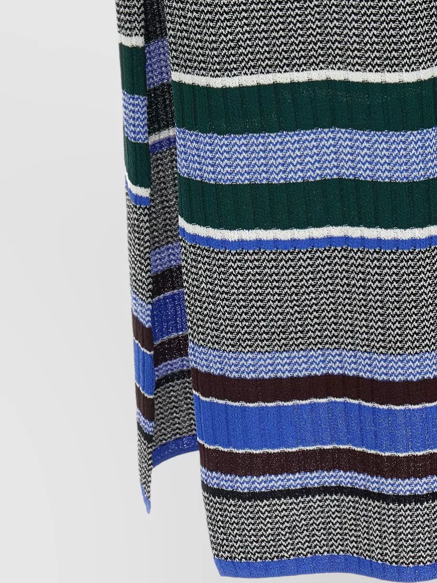 Pinko Ribbed Striped V-Neck Long-Sleeve Maxi Knit Dress