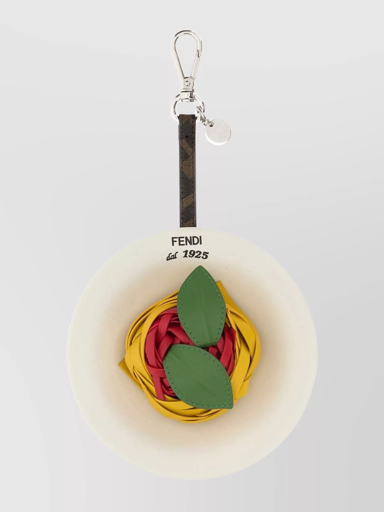 Fendi Round Flower Leather Charm Keychain