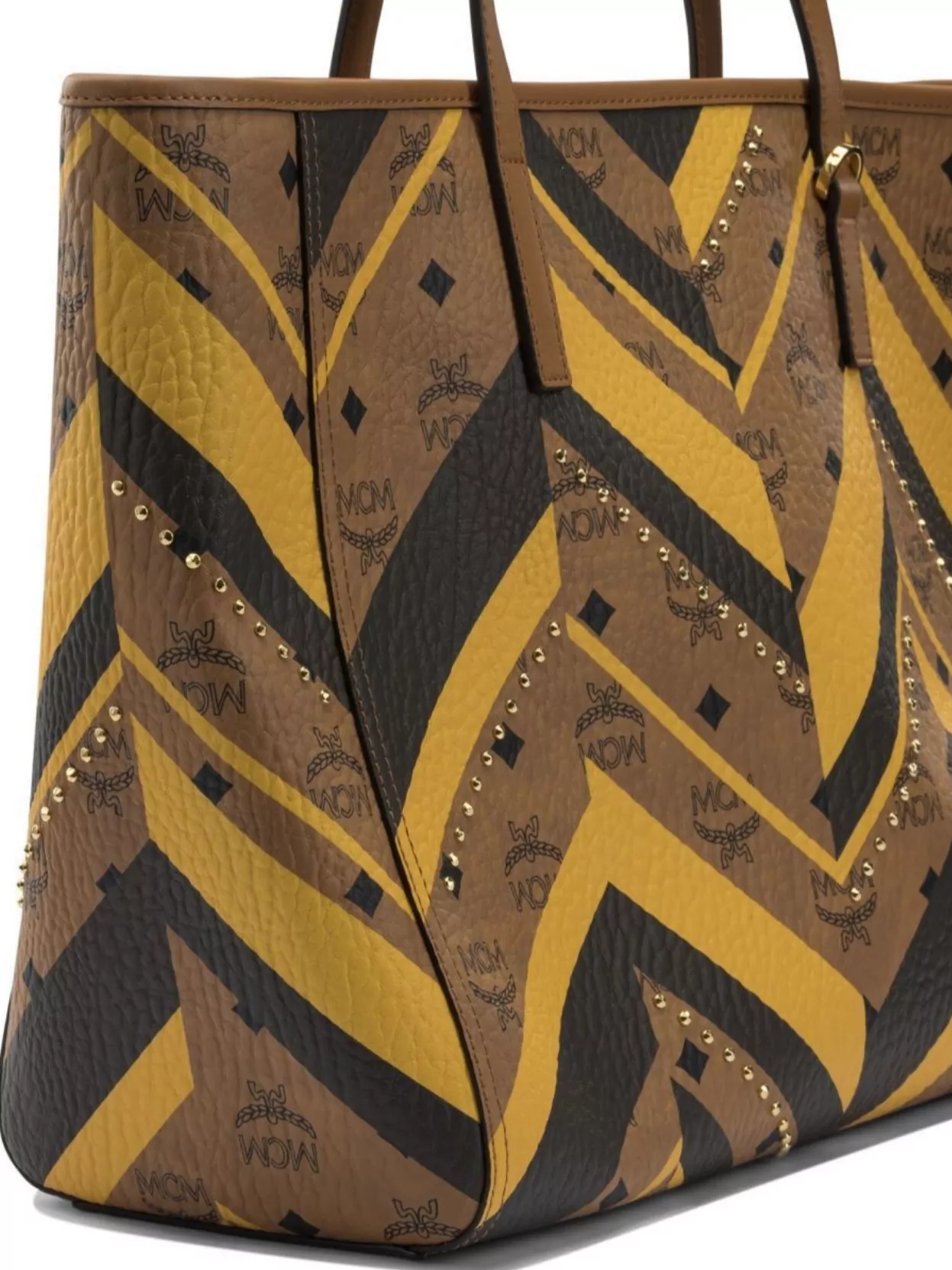 Mcm Chevron Pattern Tote Bag With Dual Handles