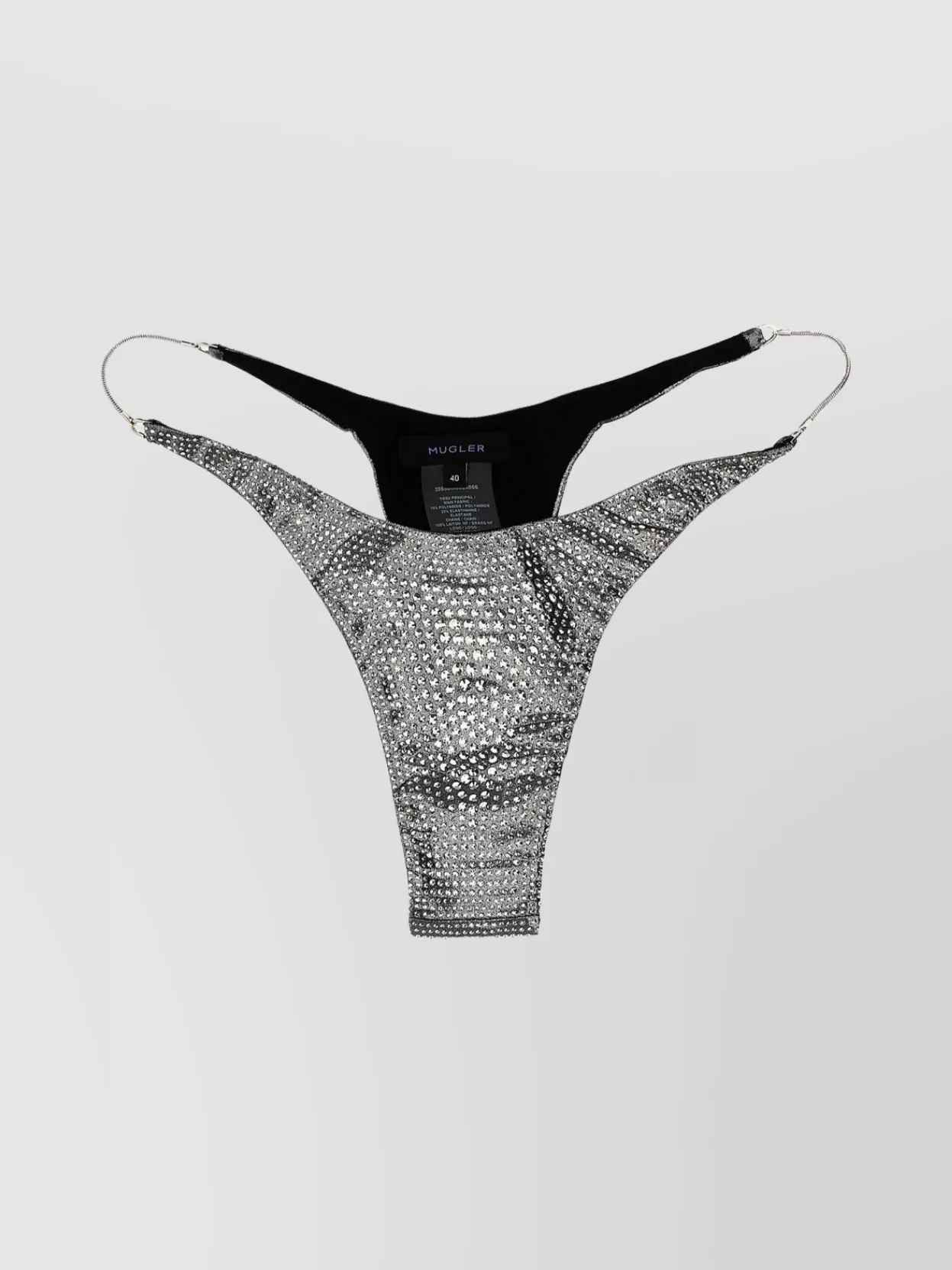 Shop Mugler Rhinestone Embellished Metallic High-cut Bikini Briefs