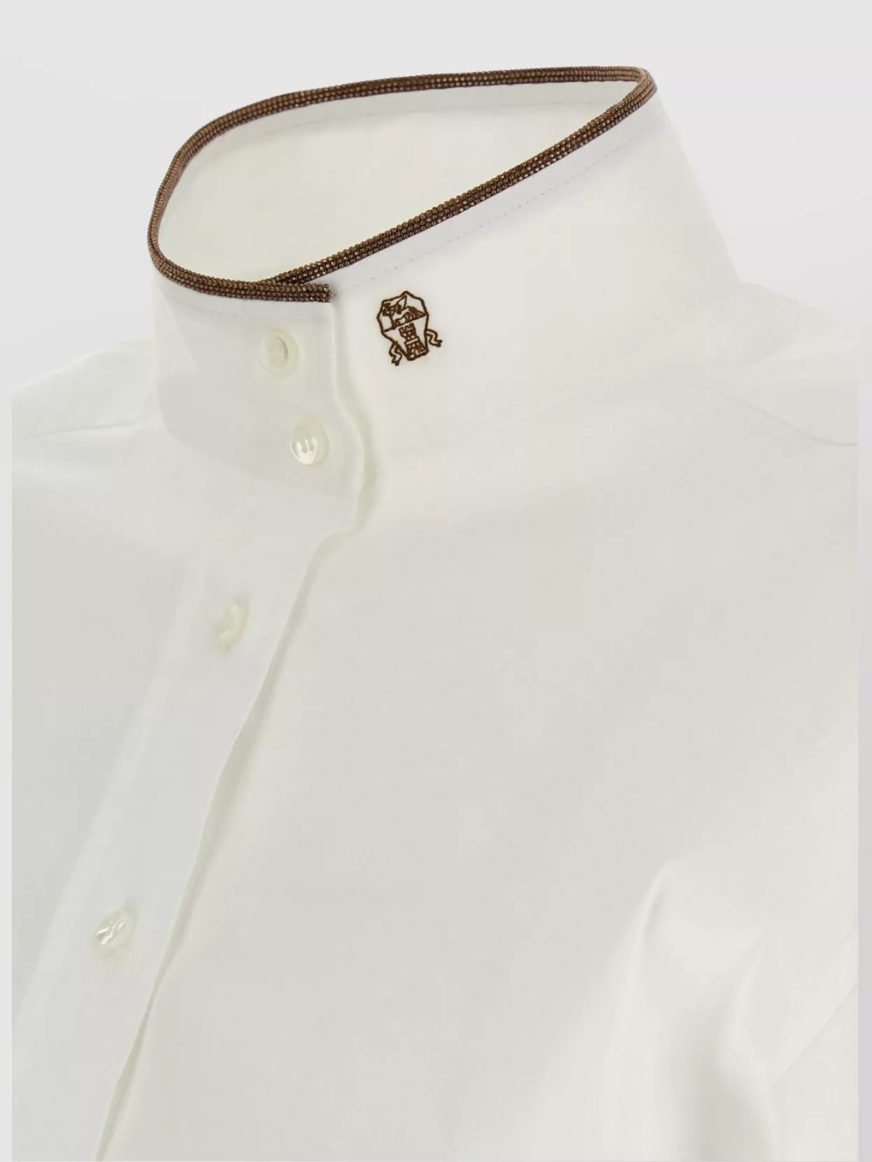 Brunello Cucinelli Stretch Cotton Poplin Shirt With Shiny Collar Detail In White