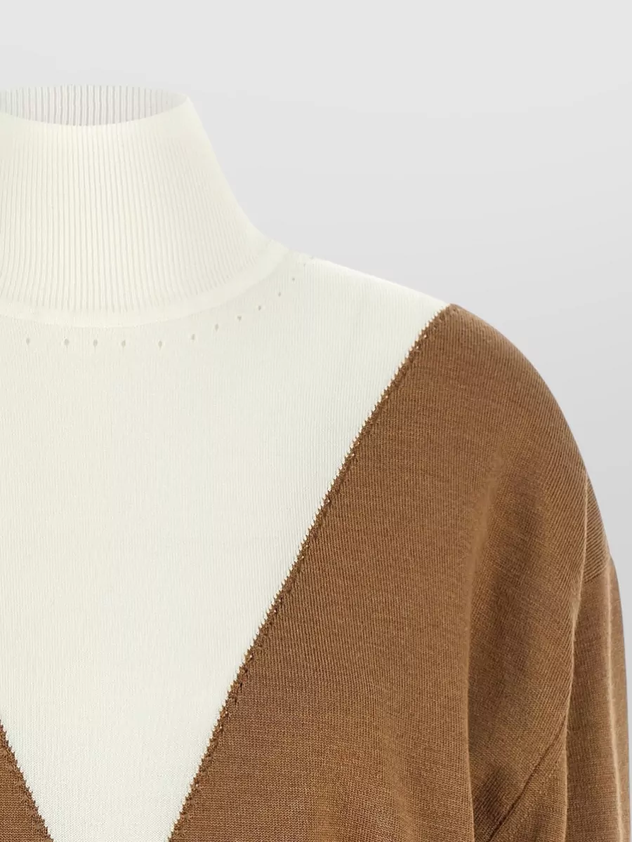 Paco Rabanne Virgin Wool Silk V-Neck Trompe Loeil Long-Sleeve Sweater
